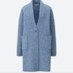 Uniqlo Blue Ribbed Knit Long Cardigan Sweater Coat Coatigan